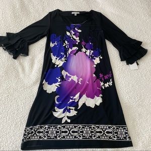 Sandra Darren || black silky floral dress
